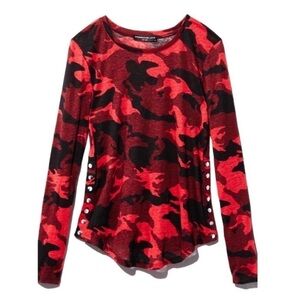 GENERATION LOVE Red Camo Long Sleeve Side Snap Top